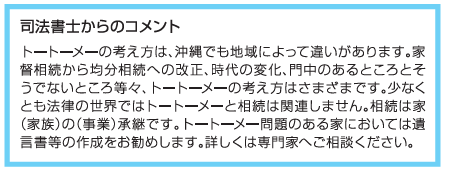 新着 不動産相続Q&A File.36　「トートーメーと相続」について