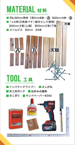 寿ちょっぴりDIY  ＃5 キャンプや夏休みに大活躍！ 「板を挟むだけ」の組み立て式シェルフ