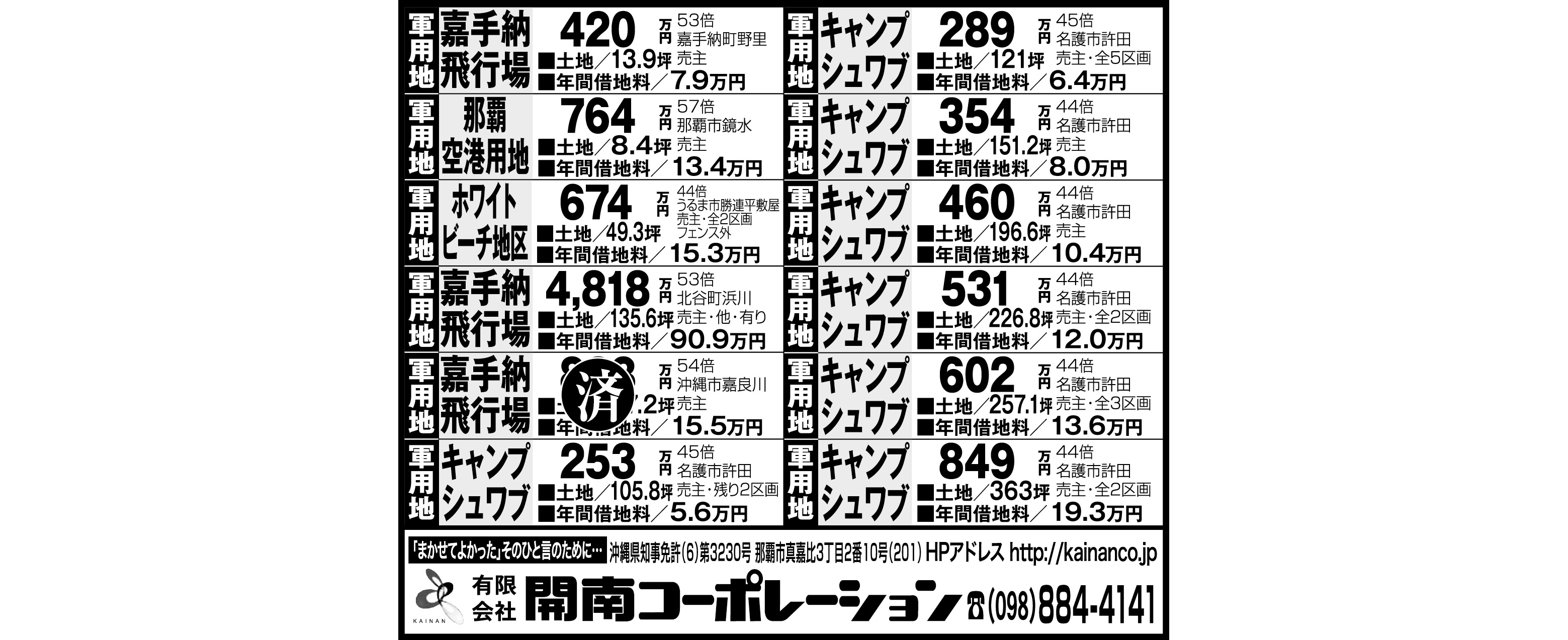 開南コーポレーション　軍用地情報